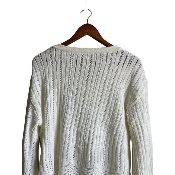 New! JUSTFAB Size Large Cream V-Neck Tie Front Pullover Cropped Sweater - Picture 9 of 11